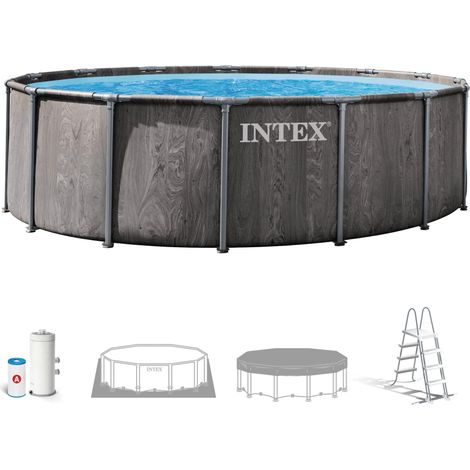Kit Piscine Baltik Ronde Tubulaire 4,57 x 1,22 - Gris Foncé Imitation Bois (1/5)