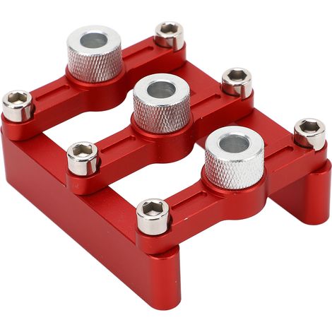 Gabarit perçage chevilles auto-centré 90° aluminium rouge positionneur trous droits bois établi (1/5)