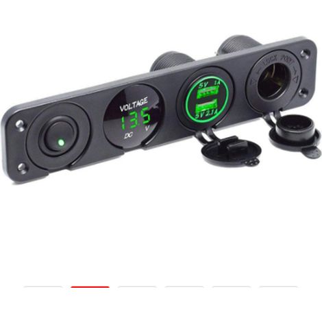 Direct sales of 12V waterproof digital voltmeter with dual USB charger, rocker switch, and 4-piece cigarette lighter adapter. (1/4)