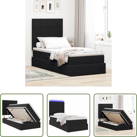 vidaXL LED-Bett -  Bett mit Stauraum und LED mit LED Schwarz 100 x 200 cm Samt (1/5)