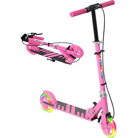 Kinderroller, Doppelte Bremsen, Metallrahmen, Fußstütze, faltbar, 3-8 Jahre, Rosa (1/5)