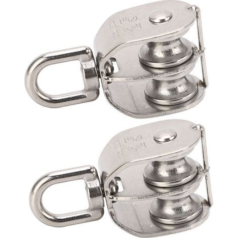 2 pièces Double poulie en acier inoxydable M25 Double bloc de poulie 150kg roulement poulie pivotante roue rouleau (1/5)