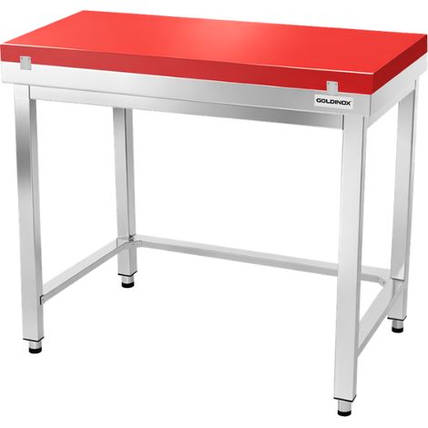 Table de travail en inox 1000x500 mm avec plaque de découpe rouge et renfort PREMIUM - GOLDINOX (1/4)