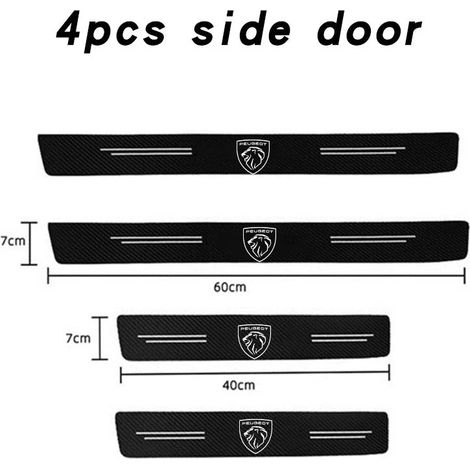(4 pièces neuves Peugeot) Seuil de porte de voiture en fibre de carbone, protection anti-coups de pied et de rayures, compatible avec les modèles Peugeot 108, 406, 407, 206, 207, 208, 306 et 307. (1/4)