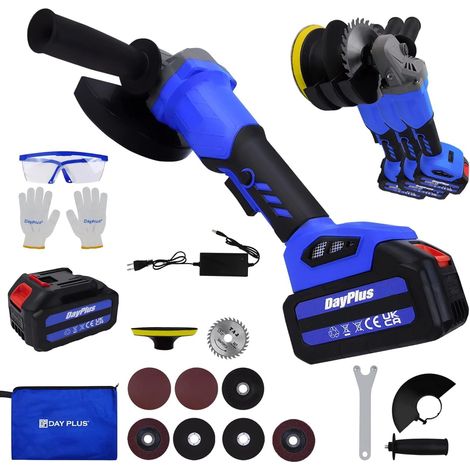 Meuleuse d'angle sans fil, outil de coupe, batterie lithium-ion 3000 mAh, meuleuse d'angle sans balais de 4-1 / 2 pouces, vitesse réglable, meuleuse portable, avec chargeur et sac de rangement