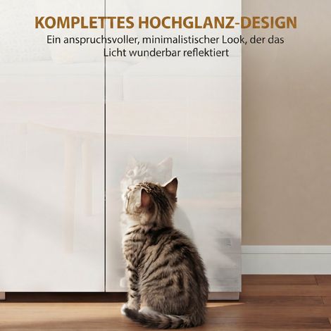 Armoire garde-manger haute 180 cm, meuble de rangement cuisine blanc brillant avec portes à fermeture douce et étagères ajustables (1/4)