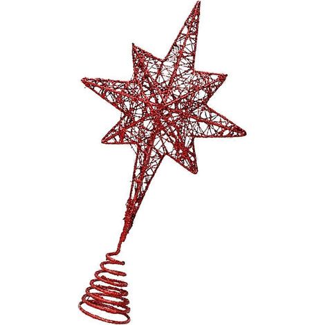 Roter Weihnachtsbaum-Stern-Baumspitze, Stern-Baumkrone, 7-zackiger glitzernder Stern-Baum, Weihnachts-Tischdekoration für Weihnachtsfeier, Zuhause, Winter (1/5)