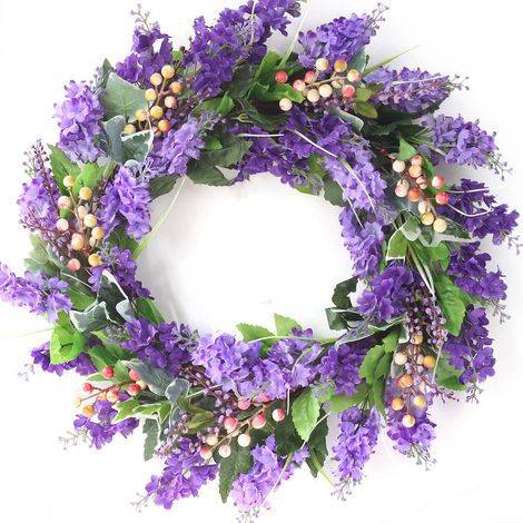Künstlicher Lavendelkranz aus Seidenstoff, Blumendekoration für die Haustür (1/5)
