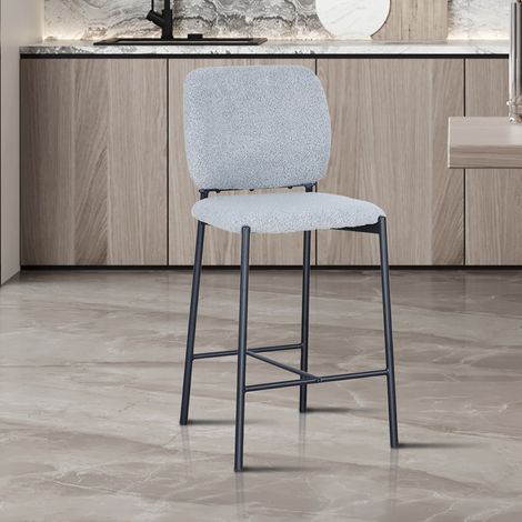Tabouret de bar en tissu bouclé gris clair SOFIA (lot de 2) (1/5)