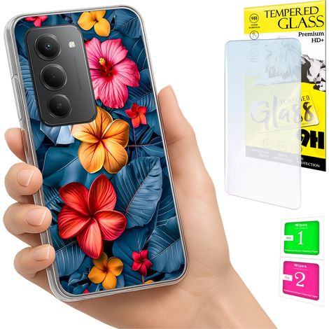 Custodia per Xiaomi Redmi 15 4G / 5G 169mm, cover posteriore con fiori e vetro. (1/5)
