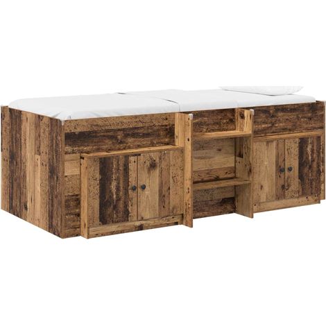 Loft Bed Frame with Cabinet 3 pcs Old Wood Engineered Wood vidaXL (1/5)