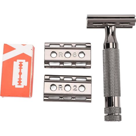 Tondeuse de sécurité à Double Tranchant Outils de Coupe de Barbe Professionnels en Acier Inoxydable Prise Confortable Tondeuse à Barbe de sécurité Manuelle pour Hommes Rasage (1/5)