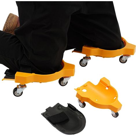 Lot de 2 genouillères à roulettes avec roues à 360 ° - Coussin ergonomique pour le glissement pour carrelage et jardinage, réglable et léger - Protégez vos genoux sans effort (jaune) (1/5)