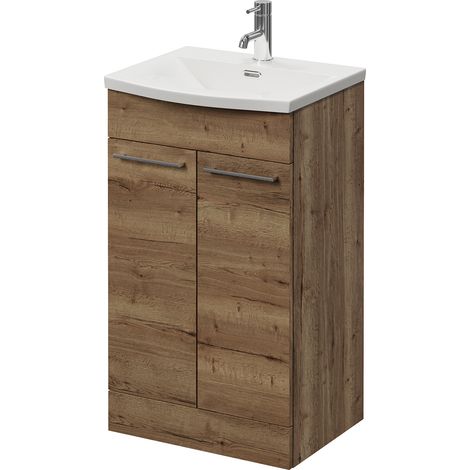 Napoli 390 Tobacco Oak 500mm 2 Door Vanity Unit with Arc Basin - 500mm - Chrome 160mm Handle