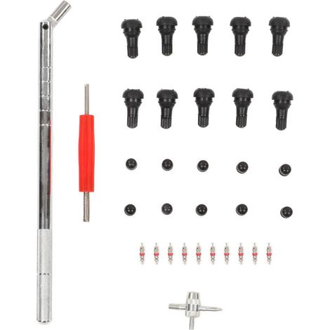 33 Herramienta de repuesto de vástago de válvula, herramienta extractora de vástago de válvula de neumático, kit de herramientas de reparación de vástago de válvula de neumático para coche, motociclet (1/5)