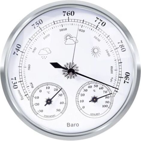 tation météo analogique - Station météo analogique pour l'intérieur et l'extérieur - Composé d'un baromètre, d'un thermomètre et d'un hygromètre(Argent,128mm) (1/5)