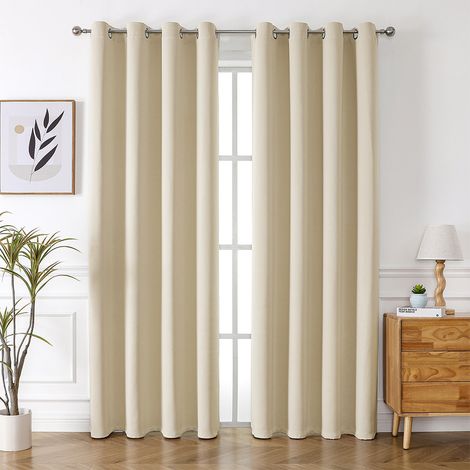Rideau Occultant Thermique Court Beige-jaune 2 Panneaux 150x250cm, Séparation Anti-UV pour Chambre et Maison, Rideaux Modernes pour Fenêtre (1/5)
