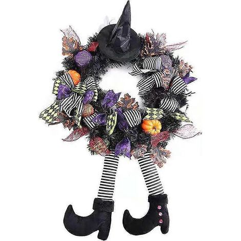 Couronne d'Halloween, guirlande citrouille sorcière, décoration pour maison hantée, 60 x 30 cm (1/4)