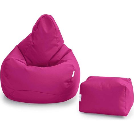 Loft 25 - Poltrona a sacco e poggiapiedi, Poltrona a sacco da gioco con schienale alto e poggiapiedi, Pouf da gioco resistente all'acqua per interni ed esterni - Rosso ciliegia (Pouf con poggiapiedi) (1/5)