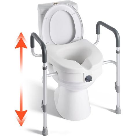 Rehausseur de Toilette avec Accoudoirs, Réhausse WC Charge 159 kg, Siège de Toilette Surélevé Hauteur de Levage 12,7 cm et Largeur Réglable, pour Personnes Âgées Handicapés Patients Enceintes (1/5)