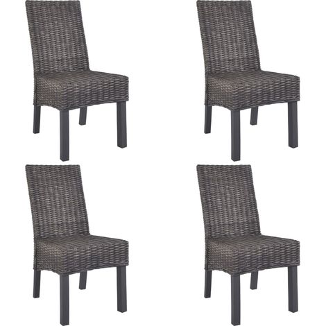 Chaises de salle à manger, ensemble de 4, en rotin Kubu brun et bois de manguier