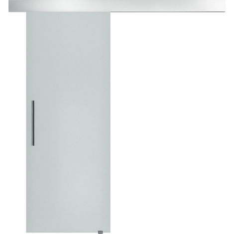 Porte coulissante en verre dépoli sur une face avec poignée intégrée, dimensions 90 x 205 cm, idéale pour délimiter les espaces avec élégance tout en préservant l'intimité et la luminosité.