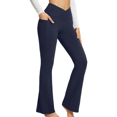 Pantalon Yoga - Taille Haute - Coupe Évasée - Polyester - Pour Femme - XXL - Bleu Foncé (1/5)