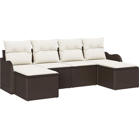 Maison Exclusive - Set Divano da Giardino 6 pcs Marrone e bianco Poly Rattan