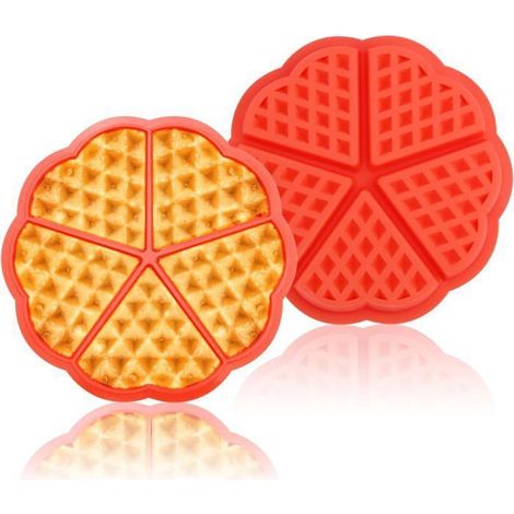 Lot de 2 moules à gaufres en silicone en forme de cœur, 5 cavités, moule à muffins, décoration de pâtisserie maison, rouge (1/5)