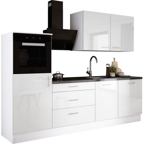 Ensemble de cuisine : Blanc Mat, Blanc Brillant, d : l : 250 cm, h : 220 cm, p : 60 cm (1/4)
