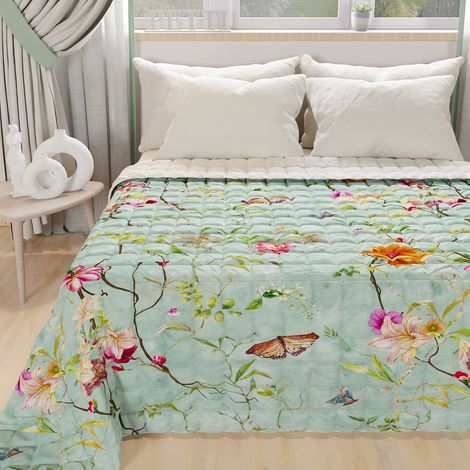 Couvre-lit d'été 220x260 cm 100 g/m² Double Face, Couette légère pour lit Une Place et demie, Printemps, Modèle Spring Eau de Mer, 100% Fabriqué en Italie (1/5)