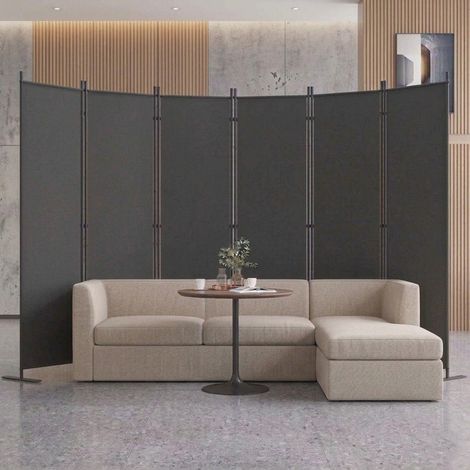 Raumteiler mit 6 Paneelen, 304 x 180 cm, Oxford-Gewebe, Metall, Dunkelgrau OKWISH (1/5)