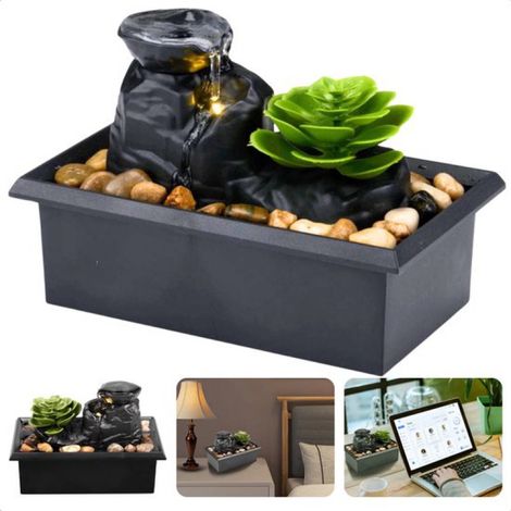 Fontaine d'intérieur ® - Ambiance zen apaisante - Éclairage LED - Design compact - Plante artificielle - Fontaine de jardin - Fontaine cascade - Fontaine d'intérieur - Fontaine - Ornement aquatique (1/5)