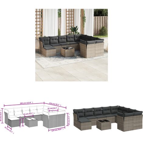 11-tlg. Garten-Sofagarnitur mit Kissen Grau Poly Rattan - Gartenmöbel Set - PE-Rattan Möbel - Outdoor Sofa - Esstisch - Lounge Garnitur - Home & Living (1/3)