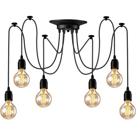 Lustre Araignee Suspension 6 têtes Lampe Suspendue Industrielle Lustre Retro Suspension Luminaire Vintage pour Salon Cuisine Salle Chambre(non ampoules) (1/5)