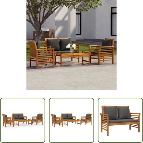 vidaXL Gartenbank - 4-tlg. Garten-Lounge-Set mit Kissen Massivholz Akazie (1/5)
