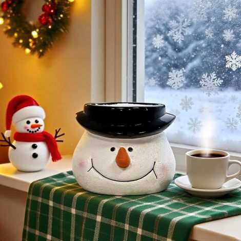 Pot À Plantes En Résine - Bonhomme De Neige Festif Avec Chapeau - Décoration De Bureau Pour Noël - Usage Intérieur - 1 Pièce (1/3)