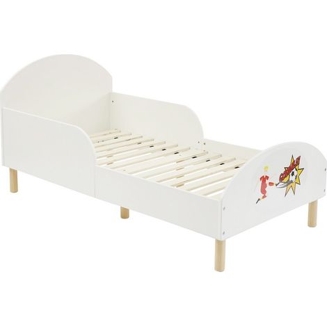 Kids Toddler Bed Frame with Football Decal - L144 x W74 x H68 cm - White
