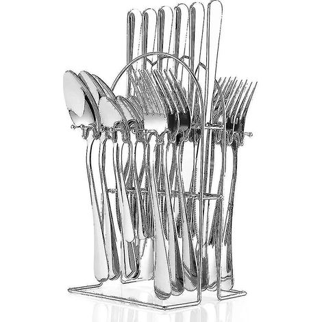 Ensemble de couverts couleur argent. Ensemble de 24 pièces en acier inoxydable, 6 couteaux de table (1/4)