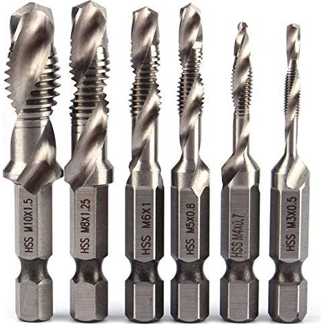 Forets à Queue Hexagonale Robinet Hexagonal HSS 1/4" M3 M4 M5 M6 M8 M10 Forets pour Tarauds Métriques (M3+M4+M5+M6+M8+M10) (1/5)