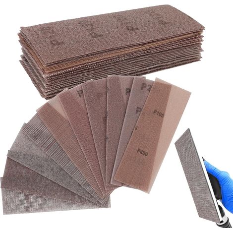 25 Stück 70 x 198 mm Schleifblätter, Schleifgitter, Schleifnetz, Netz für Handschleifer, Körnungen 80, 120, 180, 240, 400, für Wände, Holz und Farben (MIX) (1/5)