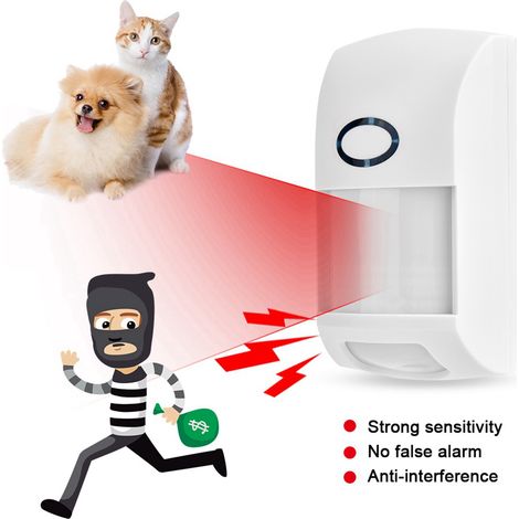 Détecteur de Mouvement Infrarouge 433MHz, Capteur PIR Anti-Animal 25kg, Alarme Sans Fil Sécurité (1/5)