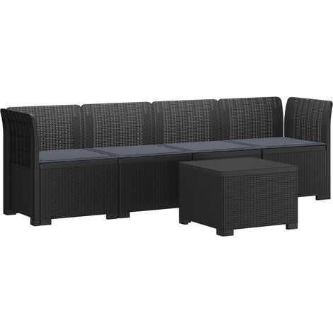 Canapé de Jardin Modulable 4 Places en PP Aspect Rotin Anthracite avec Coussins - PANGIVO (1/5)
