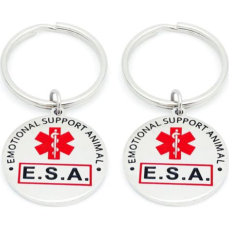 Porte-clés pour animal d'assistance émotionnelle (ESA) - Médaille double face pour chien d'assistance avec alerte médicale rouge (1/4)