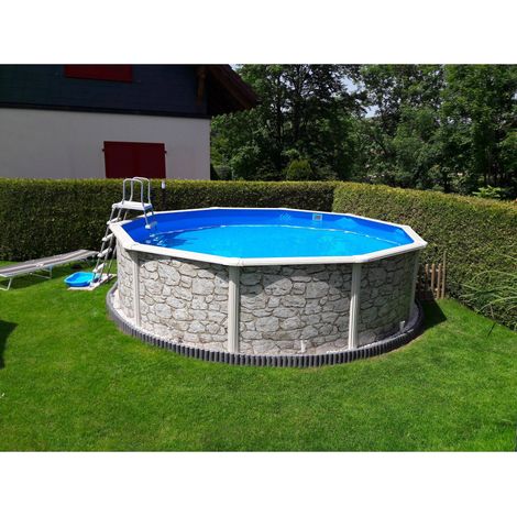 Stahlwandpool rund Classic Größe wählbar, 120cm tief, Stahl 0,45mm Steinoptik, Folie 0,3mm blau 460 x 120 cm (1/5)