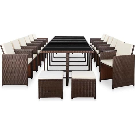 Maison Exclusive - Set da Pranzo da Giardino 17 pz con Cuscini Polyrattan Marrone (1/5)