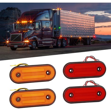 12 LED-LKW-Seitenmarkierungsleuchten (verkauft im 4er-Set) 12-24V LKW-Markierungsleuchten (2 gelbe + 2 rote) (Referenz: MK-256) (1/5)