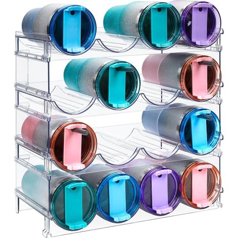 4 Pièces Organiseurs de Bouteilles d'eau, 39CM x 21CM Support de Rangement Transparent Empilable Porte-Bouteilles d'eau en Plastique pour Réfrigérateur Armoire Bouteille de Vin Mug Boisson (1/5)