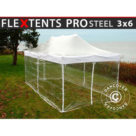 Pop up gazebo FleXtents PRO Steel 3x6 m Clear, incl. 6 sidewalls