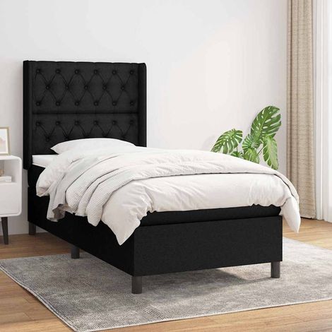 Cama box spring con colchón tela negro 80x200 cm (1/5)